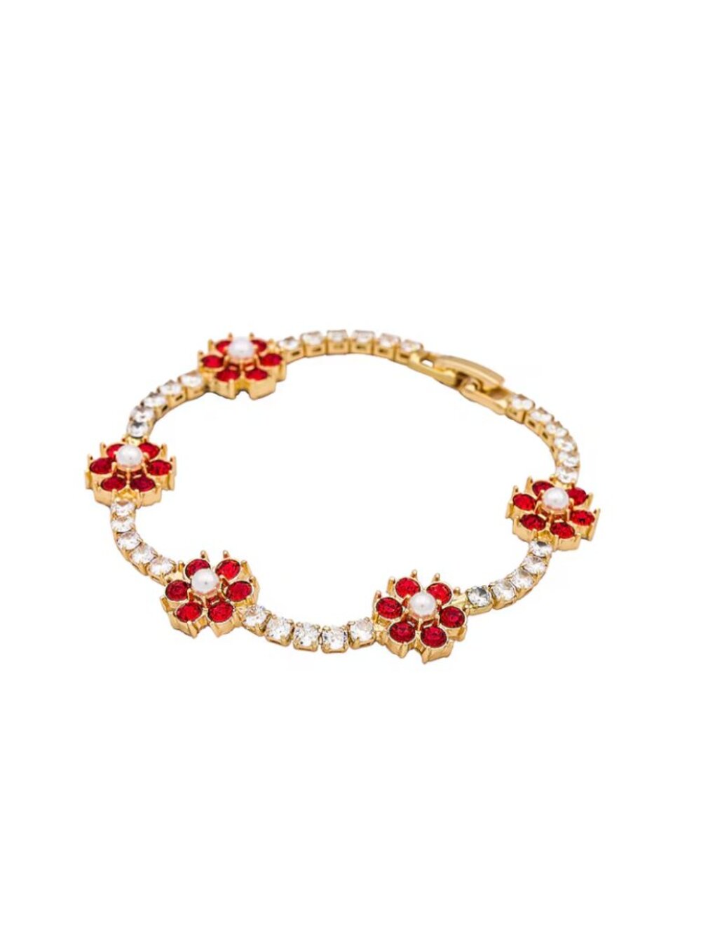 The M Jewelers Flower Pearl Pave Tennis Bracelet